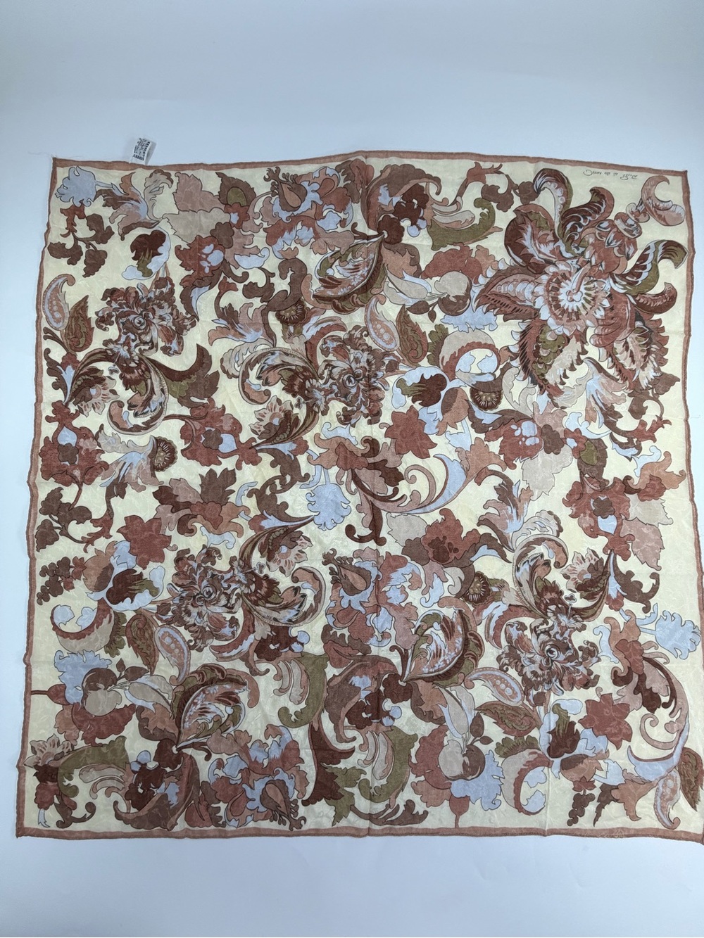 Vintage Oscar de la Renta 100% Silk Square Scarf Baroque Floral 30x30 Japan - Picture 6 of 10